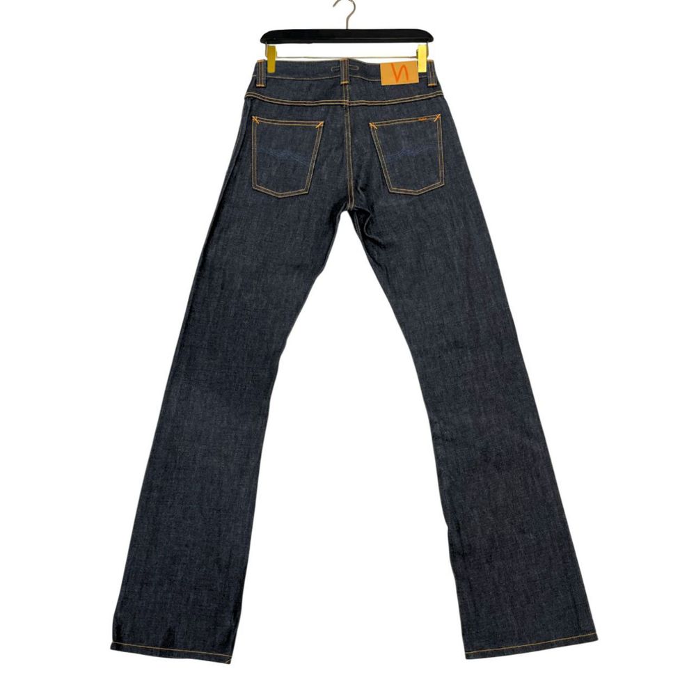 Jeans by Nudie Jeans for men in denim cotton blue & signature features a polished silhouette with a polished flared, reaching a polished long and finished with a polished .