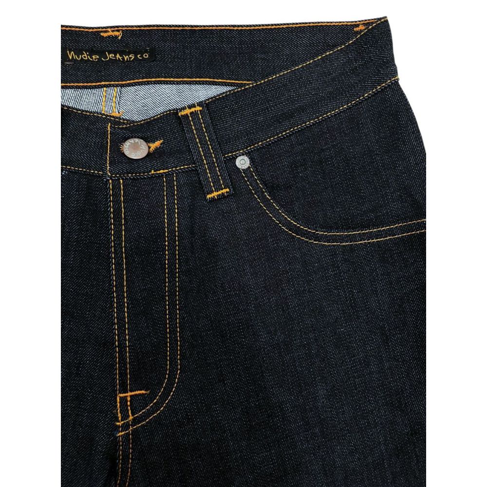 Jeans by Nudie Jeans for men in denim cotton blue & signature features an sartorial flared and long with a cut for a sartorial finish.