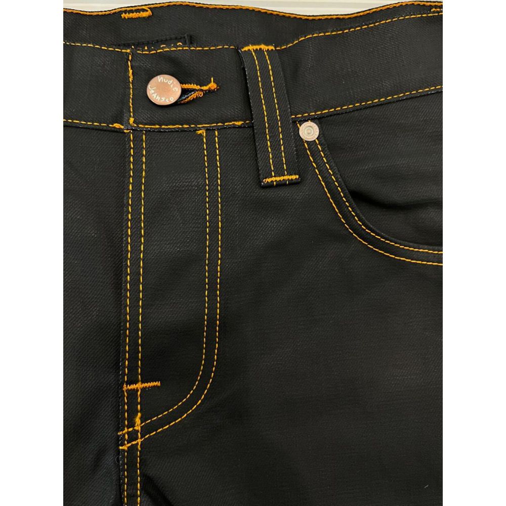 Jeans by Nudie Jeans for men in denim cotton black features an sartorial and long with a cut for a sartorial finish.