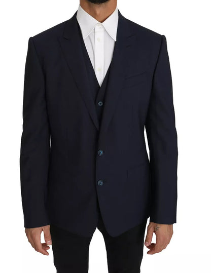 Dolce & Gabbana Men's Single Breasted Wool Viscose Cupro & Acetate Blazer - Blue