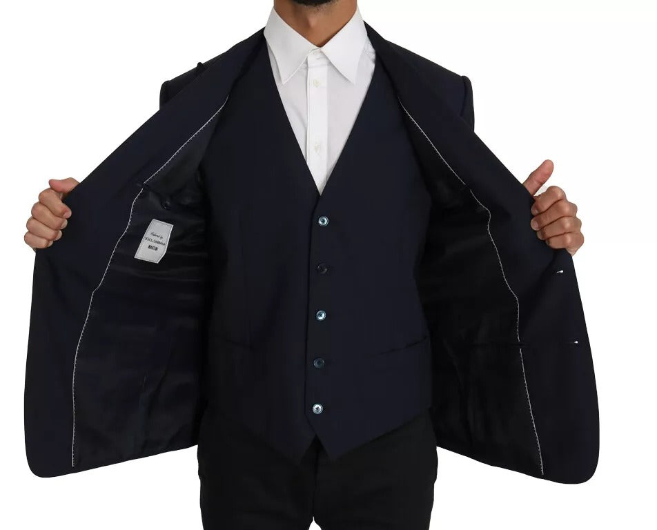 Dolce & Gabbana Men's Single Breasted Wool Viscose Cupro & Acetate Blazer - Blue