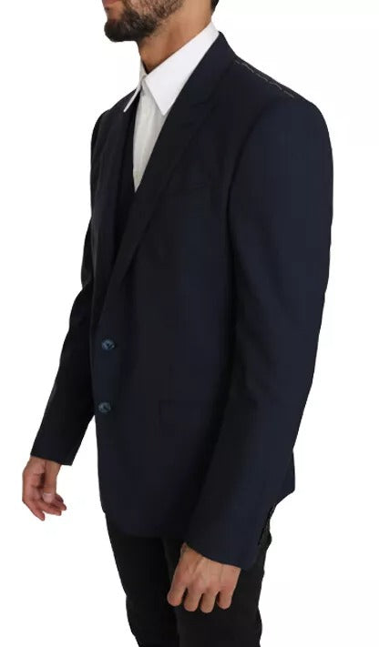 Dolce & Gabbana Men's Single Breasted Wool Viscose Cupro & Acetate Blazer - Blue
