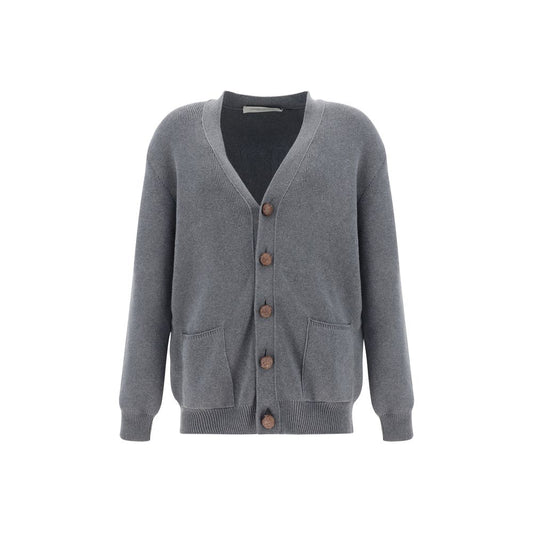 Cardigan by Golden Goose for men in stretch polyamide cotton gray & monogram showcases a captivating silhouette, artfully detailed with a captivating and v-neck neckline for a truly sophisticated captivating look.