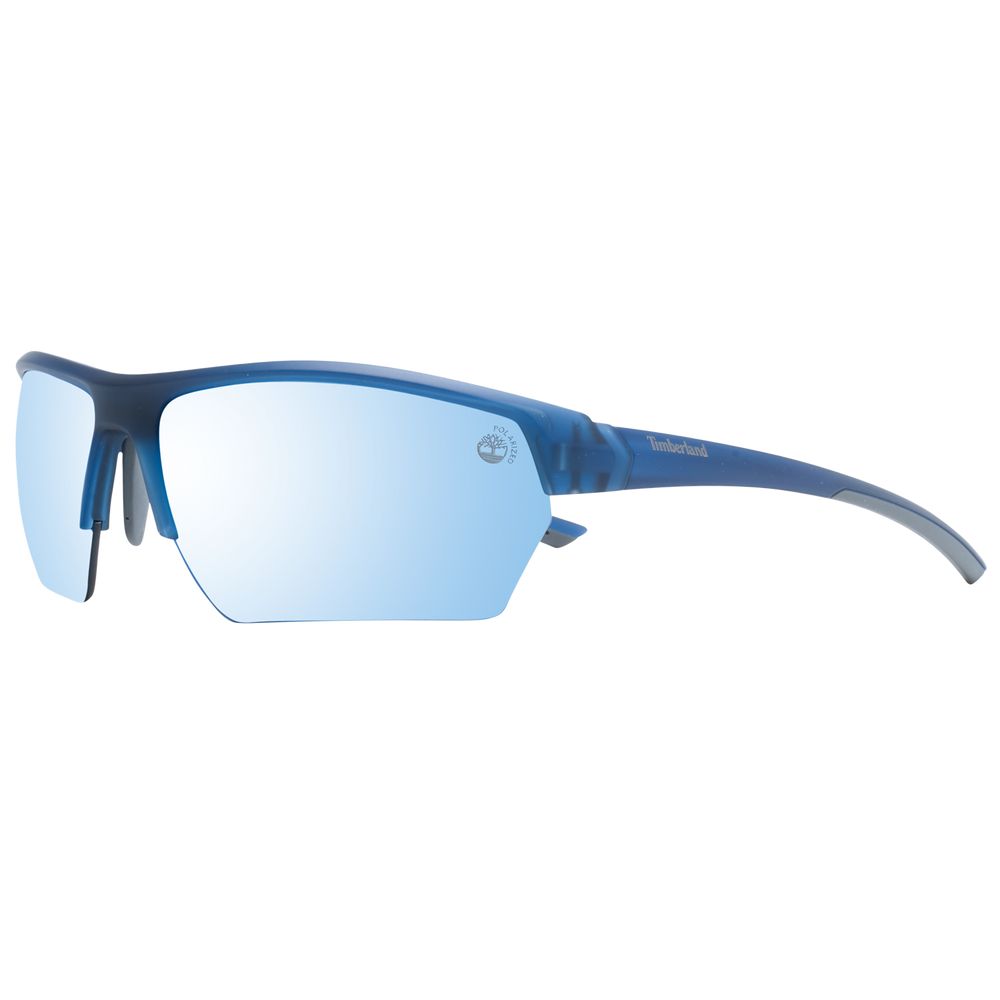 Sunglasses by Timberland for men in plastic and blue featuring an opulent rectangle half-rim frame design with a sophisticated blue coloured frame finish and high-performance polarized mirrored category-3-dark-tint lens.