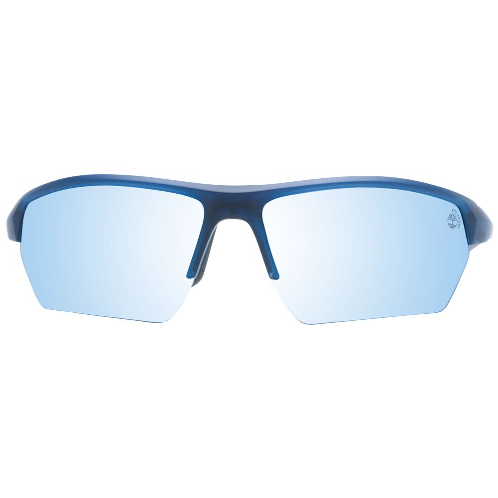 Sunglasses by Timberland for men in plastic blue features an ethereal rectangle half-rim frame design with blue coloured frame frames and polarized mirrored category-3-dark-tint lens for a ethereal finish.