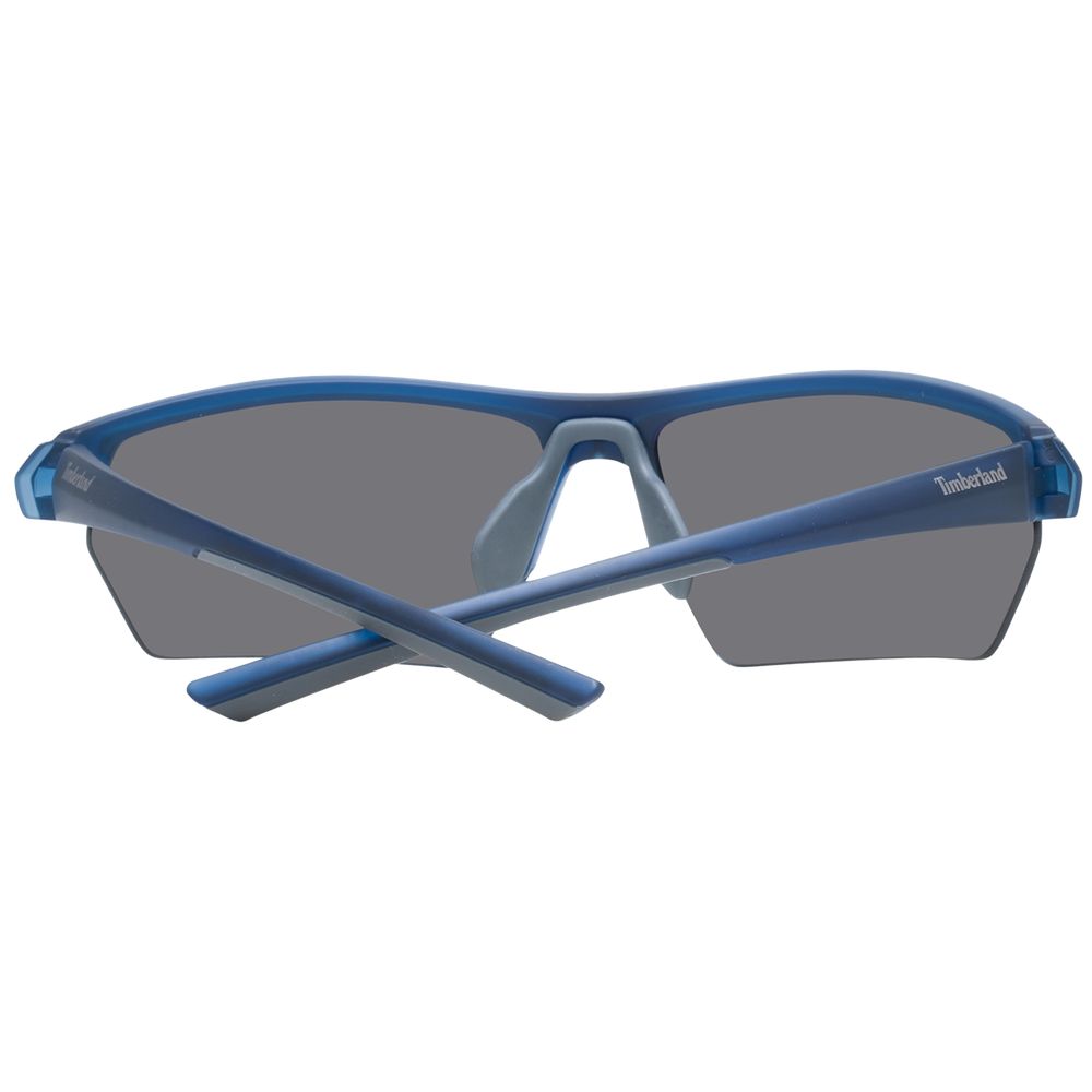 Sunglasses by Timberland for men in plastic blue features a sumptuous silhouette, showcasing a sumptuous rectangle half-rim frame design in blue coloured frame with high-performance polarized mirrored category-3-dark-tint lens.