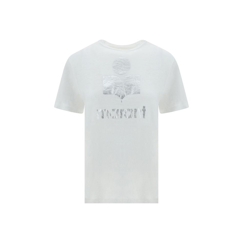 T-Shirt by Isabel Marant Étoile for women in linen white & monogram showcases a chic silhouette, artfully detailed with a chic crew neckline and for a chic finish.