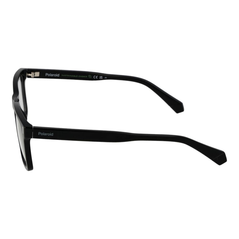 Eyeglasses Frames by Polaroid for unisex in black showcases a reflective silhouette, artfully incorporating a sophisticated black coloured frame with a distinct full-frame frame design.