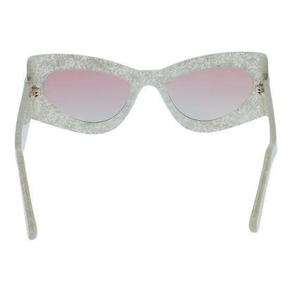 Sunglasses by GCDS for unisex in acetate and silver presents a sumptuous silhouette, featuring silver coloured frame and full-rim cat-eye frame design with mirrored category-2-medium-tint lens for a sumptuous look.