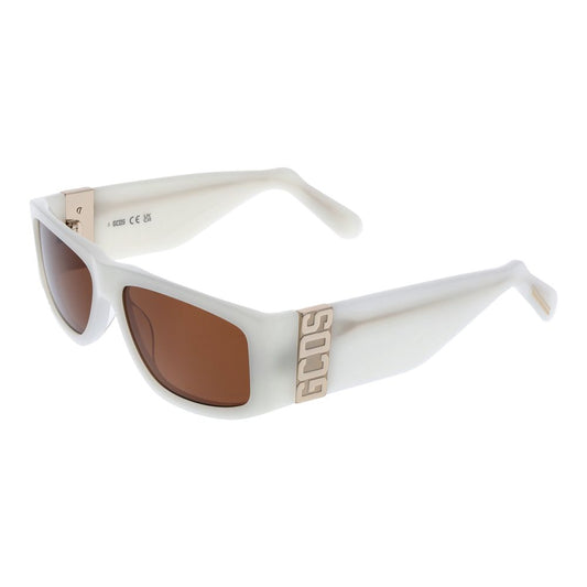 Sunglasses by GCDS for unisex in acetate white features a sumptuous silhouette, showcasing a sumptuous rectangle full-rim frame design in white coloured frame with high-performance non-polarized category-3-dark-tint lens.
