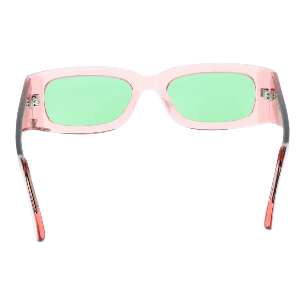 Sunglasses by GCDS for unisex in acetate pink features an ethereal rectangle full-rim frame design with rose coloured frame frames and non-polarized category-1-light-tint lens for a ethereal finish.