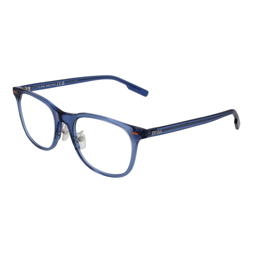 Eyeglasses Frames by Ermenegildo Zegna for men in stretch denim cotton blue showcases a refined full-frame frame design with a refined blue coloured frame finish for a refined and sophisticated look.