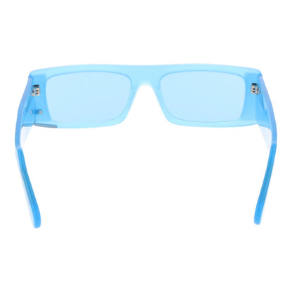 Sunglasses by GCDS for unisex in blue features an ethereal rectangle full-rim frame design with blue coloured frame frames and non-polarized category-1-light-tint lens for a ethereal finish.