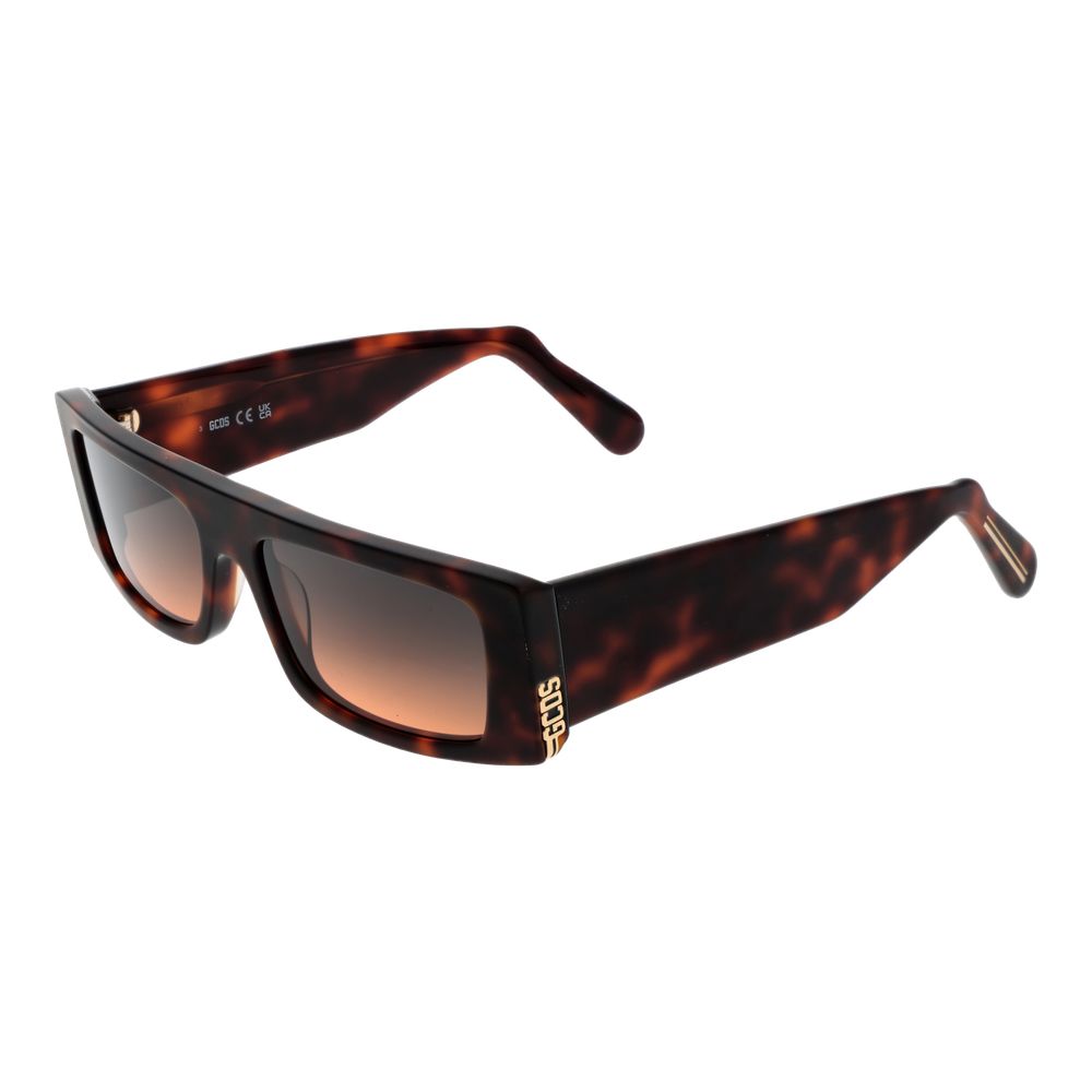 Sunglasses by GCDS for unisex in acetate brown features an lustrous rectangle full-rim frame design with brown coloured frame detailing and gradient category-3-dark-tint lens for a lustrous aesthetic.