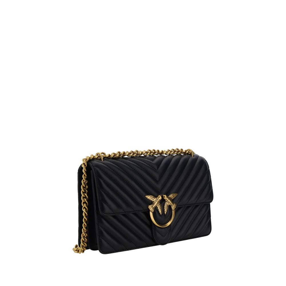 Quilted Shoulder Bag by PINKO for women in leather black, gold & monogram features an effortlessly chic silhouette with a secure magnetic & button, ample , and versatile shoulder-strap & adjustable-strap for effortlessly chic everyday luxury.