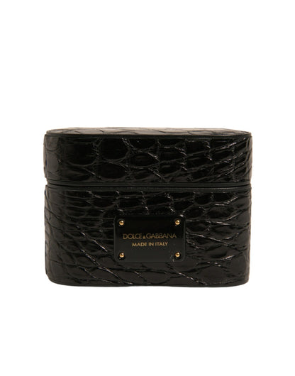 Dolce & Gabbana Caiman Leather & Metal Earbuds Carrying Case - Black