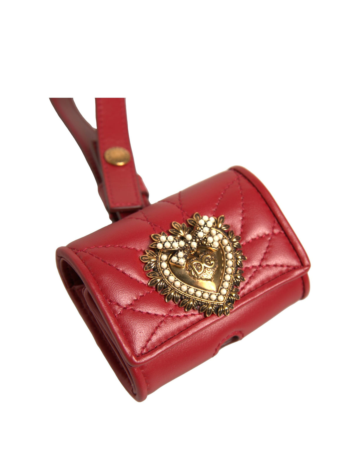 Dolce & Gabbana Devotion Heart Lamb Leather Earbuds Carrying Case - Black Gold Red