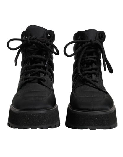 Dolce & Gabbana Men's Nylon Polyacrylic & Calf Leather Lace-Up Mid-Calf Boots - Black