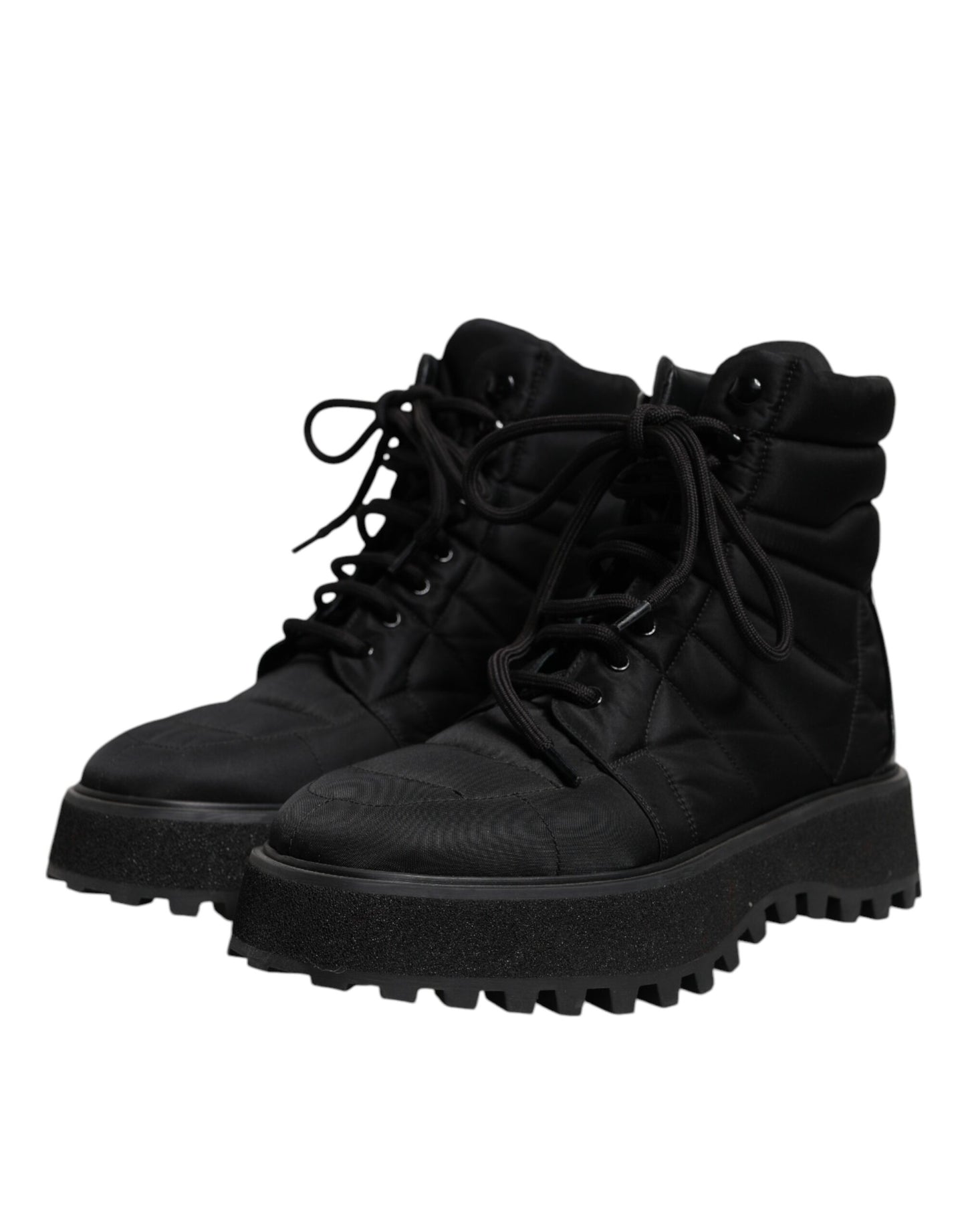 Dolce & Gabbana Black Padded Mid Calf Lace Up Boots Shoes