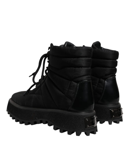 Dolce & Gabbana Men's Nylon Polyacrylic & Calf Leather Lace-Up Mid-Calf Boots - Black