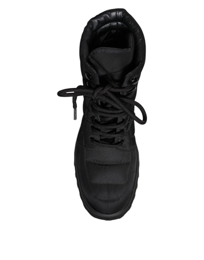 Dolce & Gabbana Men's Nylon Polyacrylic & Calf Leather Lace-Up Mid-Calf Boots - Black