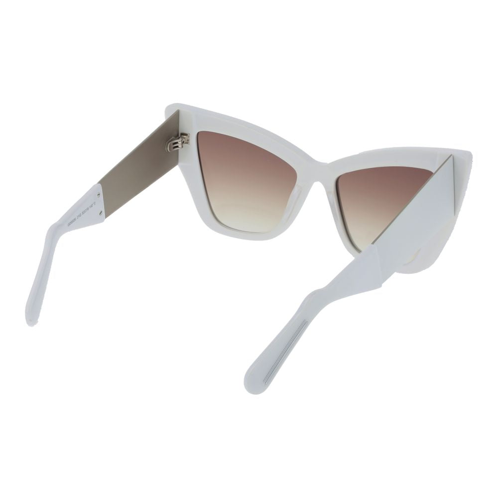 Sunglasses by GCDS for women in acetate white features an lustrous full-rim cat-eye frame design with white coloured frame detailing and mirrored category-2-medium-tint lens for a lustrous aesthetic.