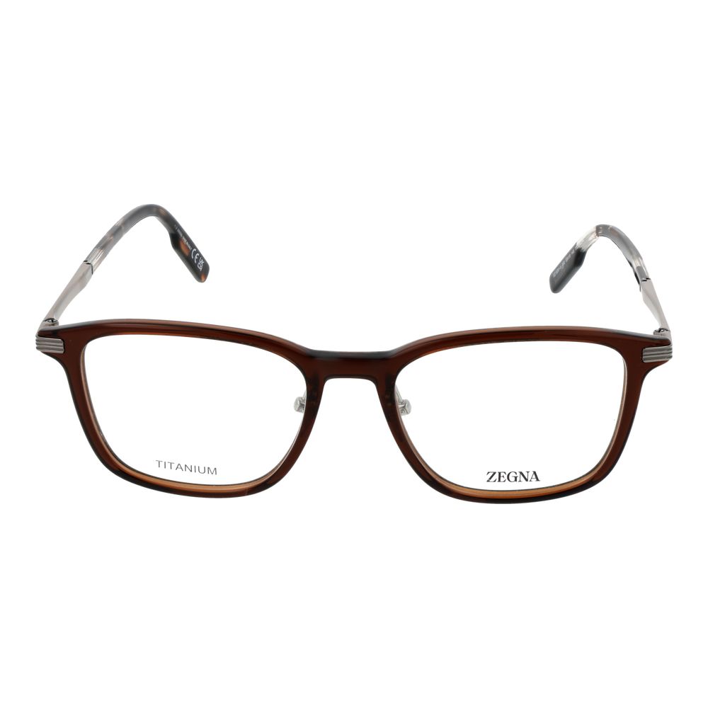 Eyeglasses Frames by Ermenegildo Zegna for men in titanium and brown showcases an refined full-frame frame design featuring a sophisticated brown coloured frame for an refined and refined aesthetic.