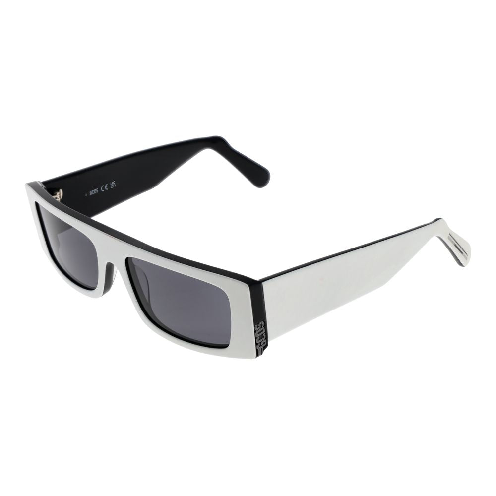 Sunglasses by GCDS for unisex in plastic and white presents a sumptuous silhouette, featuring white coloured frame and rectangle full-rim frame design with non-polarized category-3-dark-tint lens for a sumptuous look.