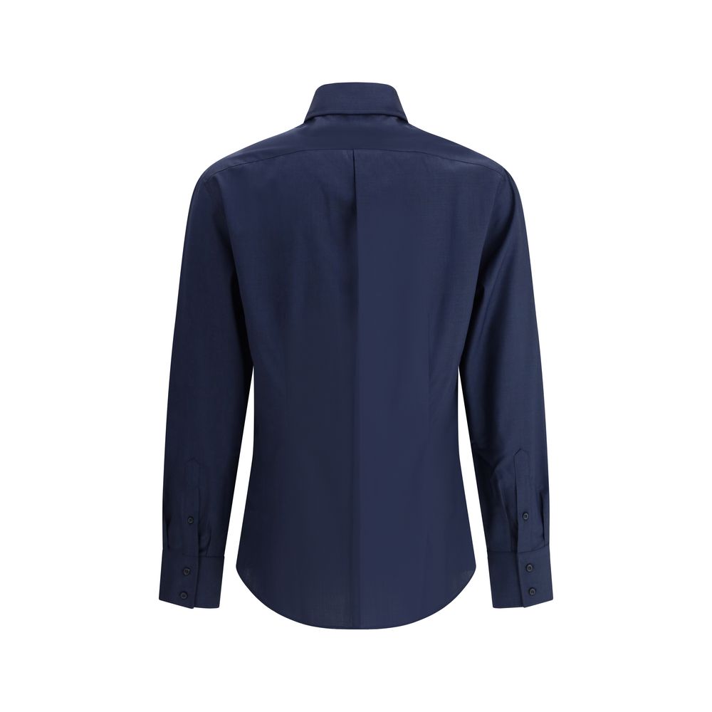 Dress Shirt by Brunello Cucinelli for men in cotton blue features an architectural silhouette with a refined and elegant for a architectural look.