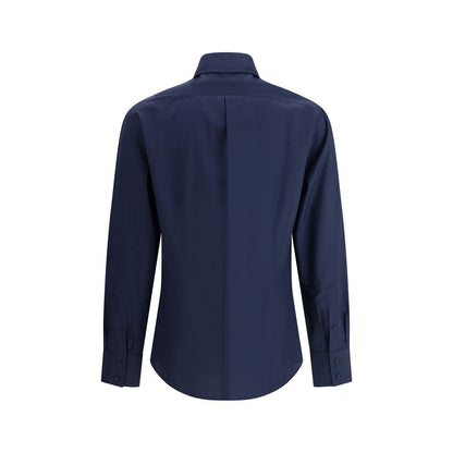 Dress Shirt by Brunello Cucinelli for men in cotton blue features an architectural silhouette with a refined and elegant for a architectural look.