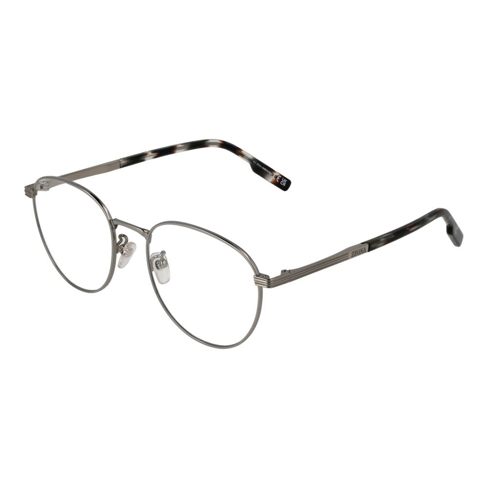 Eyeglasses Frames by Ermenegildo Zegna for men in titanium gray features a refined silhouette, showcasing a refined gunmetal coloured frame and full-frame frame design for a sophisticated, premium look.