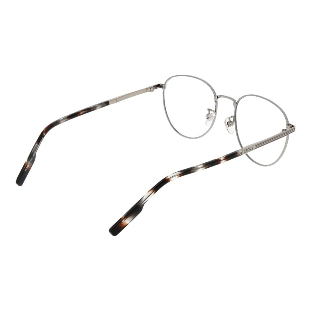 Eyeglasses Frames by Ermenegildo Zegna for men in titanium gray showcases a reflective silhouette, artfully incorporating a sophisticated gunmetal coloured frame with a distinct full-frame frame design.