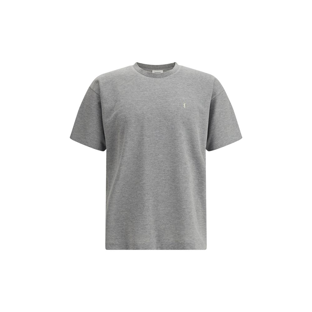 T-Shirt by Saint Laurent for men in cotton gray & patterned features a plush silhouette, showcasing a sophisticated crew neckline and for a truly plush finish.