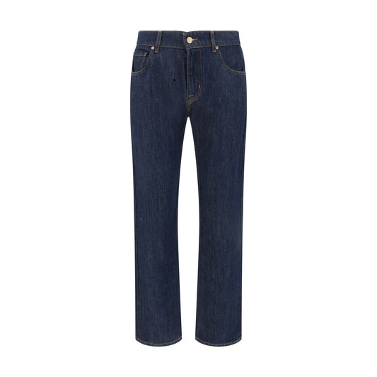Jeans by 7FOR for men in denim cotton blue presents a tailored silhouette, showcasing a tailored straight-leg & regular-fit and long cut with a refined for a truly tailored aesthetic.