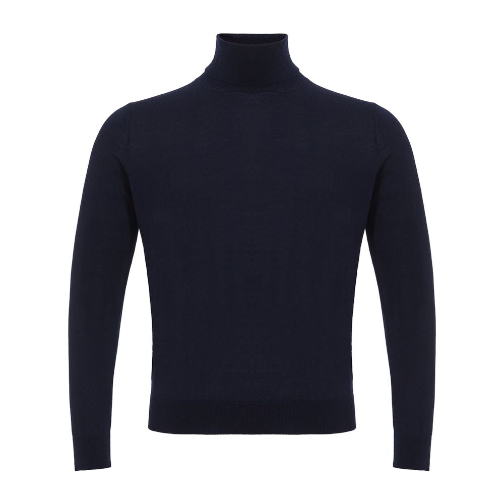 Sweater by Colombo for men in cashmere silk navy features an tactile silhouette, showcasing a sophisticated turtle neckline and tactile long-sleeve for a refined finish.