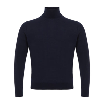 Sweater by Colombo for men in cashmere silk navy features an tactile silhouette, showcasing a sophisticated turtle neckline and tactile long-sleeve for a refined finish.