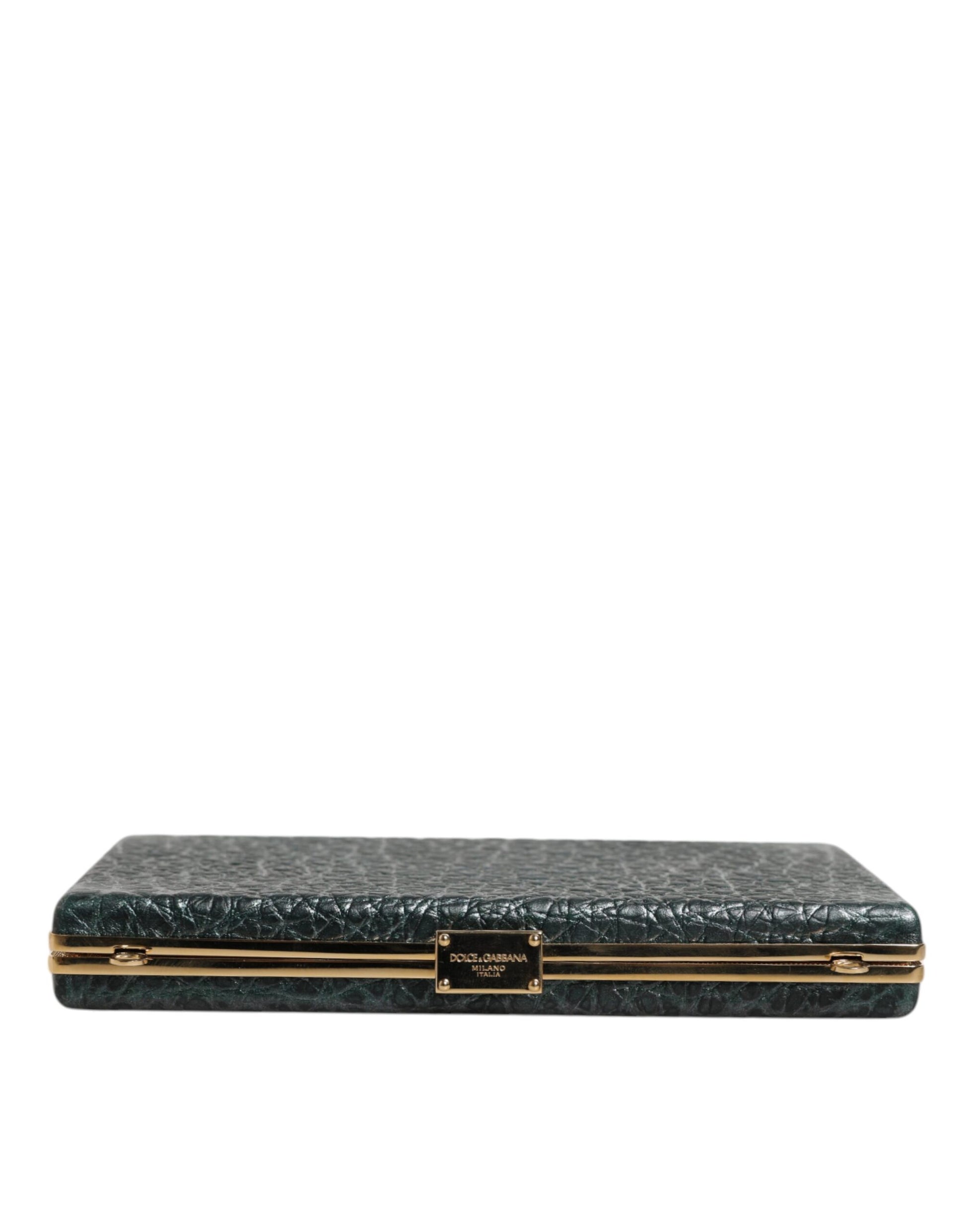 Evening Crossbody Clutch Handbag by Dolce & Gabbana for women in leather & brass black & gold features a sculptural silhouette with a secure , ample cardholder, and versatile crossbody-strap for a sculptural finish.