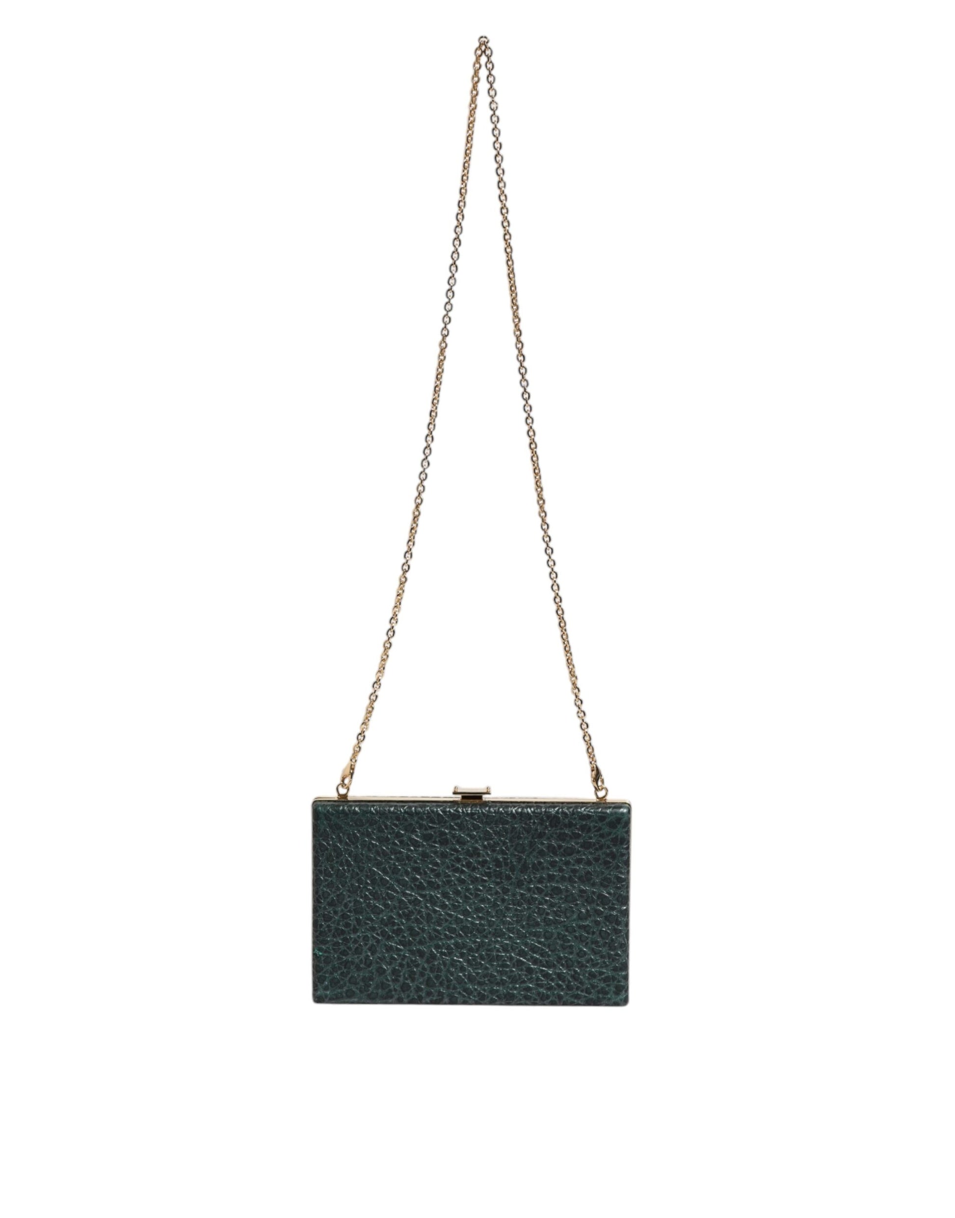 Evening Crossbody Clutch Handbag by Dolce & Gabbana for women in leather & brass black & gold features a sculptural silhouette with a secure , organized cardholder, and versatile crossbody-strap for a sculptural finish.