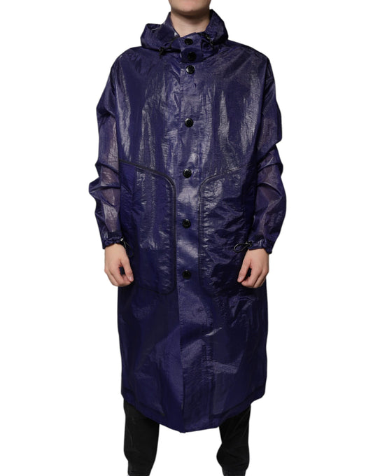 Hooded Rain Coat by Dolce & Gabbana for men in stretch cotton dark-blue features an flawless silhouette, showcasing a sophisticated hooded neckline and functional water-resistant & hooded for a premium, flawless look.