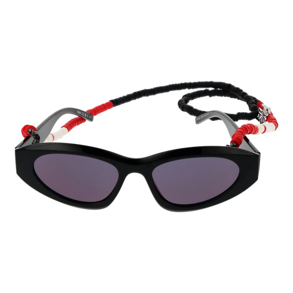 Sunglasses by Hugo Boss for unisex in polyamide black features an ethereal full-rim cat-eye frame design with black coloured frame frames and mirrored category-3-dark-tint lens for a ethereal finish.