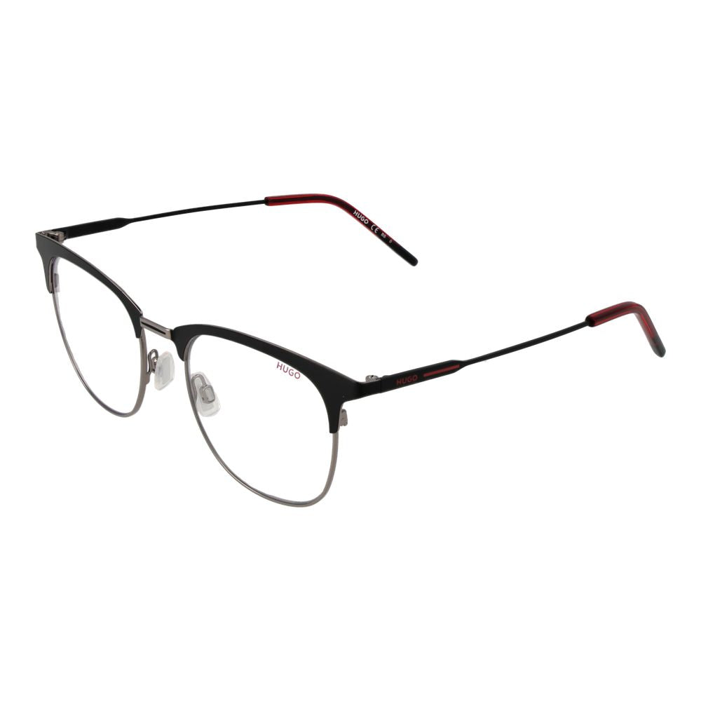 Eyeglasses Frames by Hugo Boss for men in stainless steel black showcases a reflective silhouette, artfully incorporating a sophisticated black coloured frame with a distinct full-frame frame design.