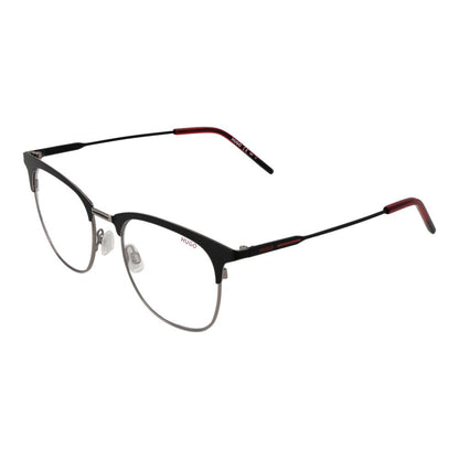 Eyeglasses Frames by Hugo Boss for men in stainless steel black showcases a reflective silhouette, artfully incorporating a sophisticated black coloured frame with a distinct full-frame frame design.
