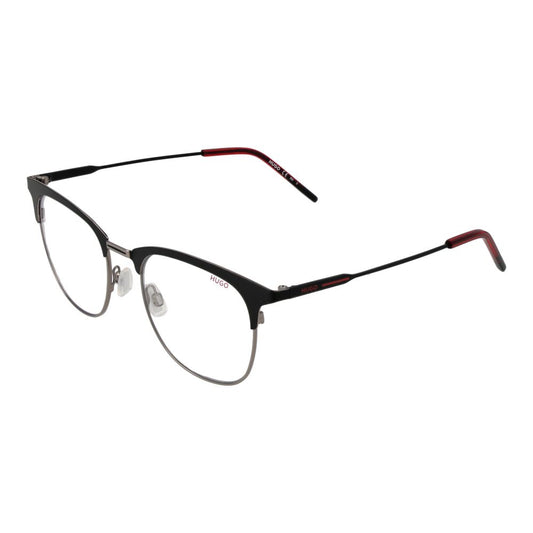 Eyeglasses Frames by Hugo Boss for men in stainless steel black showcases a reflective silhouette, artfully incorporating a sophisticated black coloured frame with a distinct full-frame frame design.