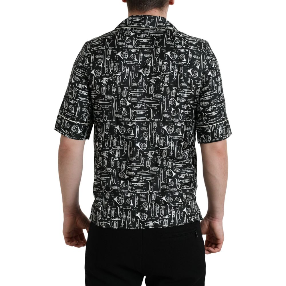 Polo Shirt by Dolce & Gabbana for men in silk black, white & print presents a distinguished silhouette, showcasing a sophisticated and distinguished for a truly distinguished finish.