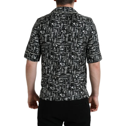 Polo Shirt by Dolce & Gabbana for men in silk black, white & print presents a distinguished silhouette, showcasing a sophisticated and distinguished for a truly distinguished finish.