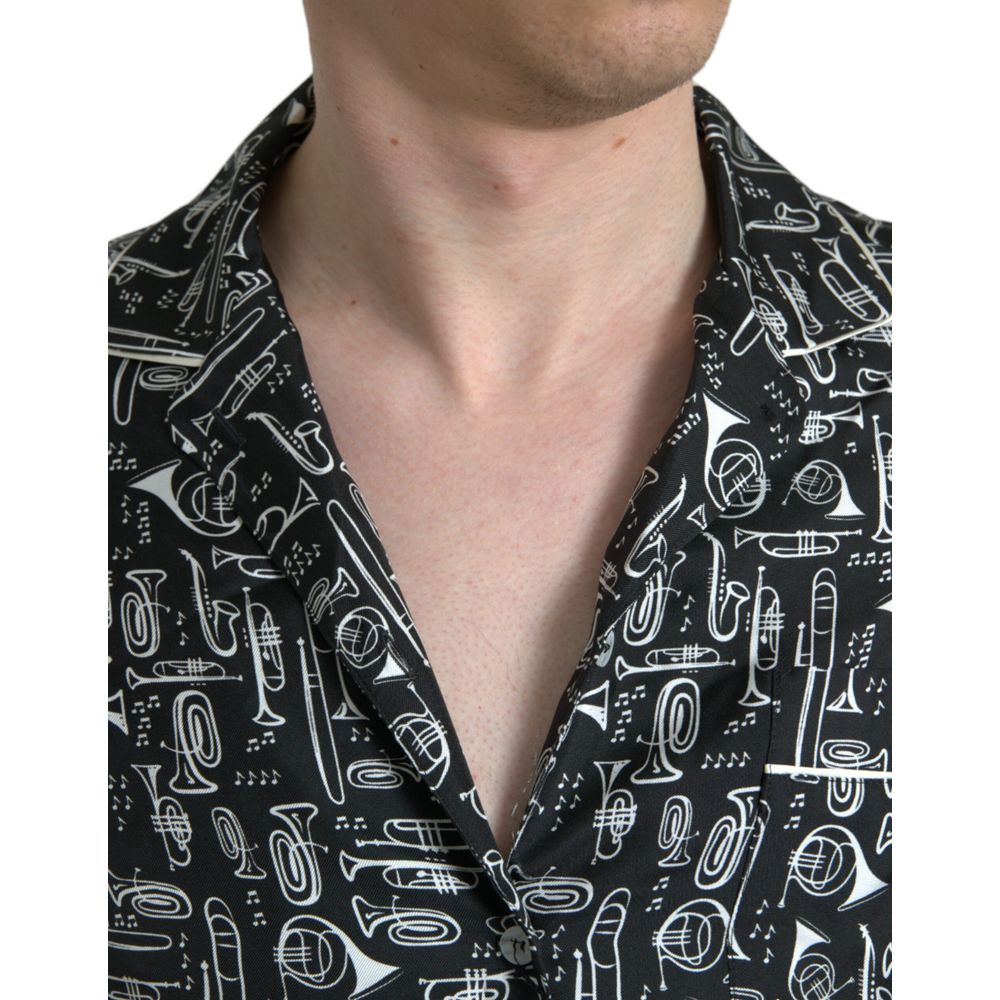 This Polo Shirt by Dolce & Gabbana for men in silk black, white & print presents a flawless silhouette, showcasing flawless detailing and a refined for a truly flawless aesthetic.