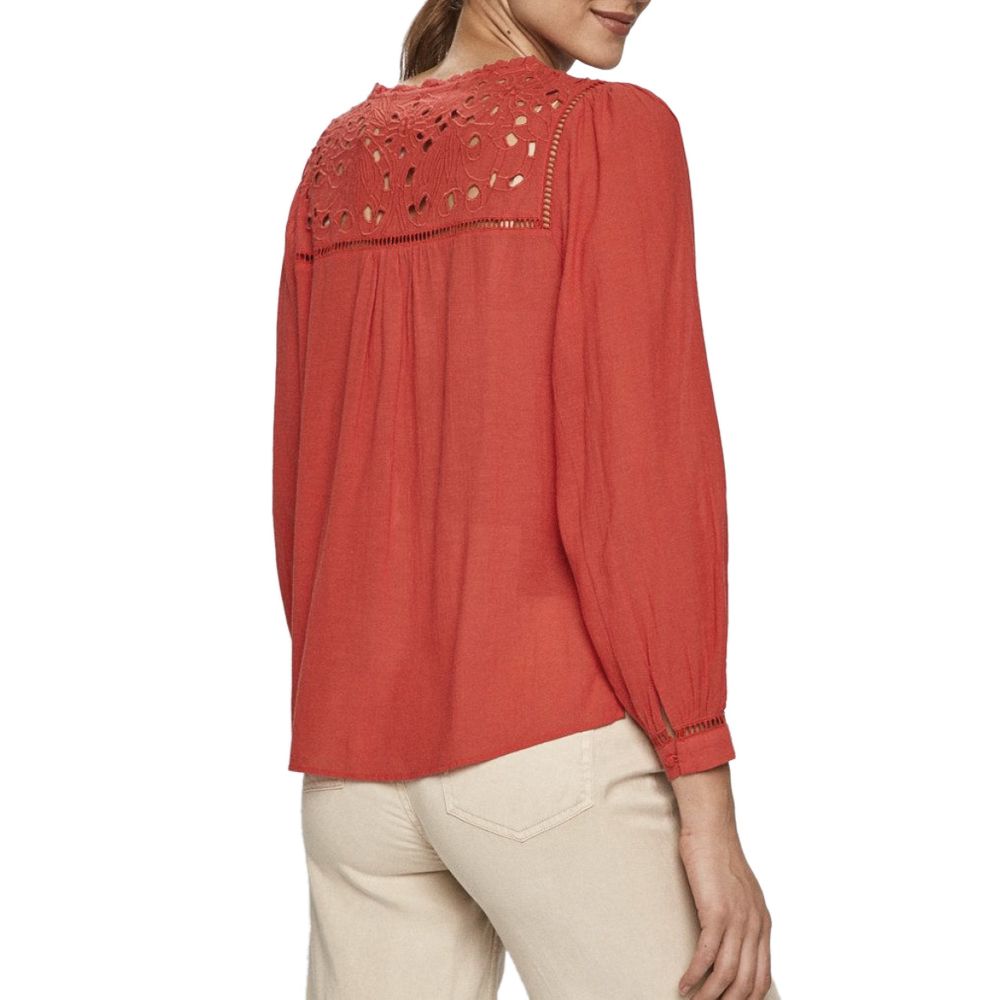 Shirt by Pepe Jeans for women in viscose cotton red & patterned showcases a sharp silhouette, elegantly detailed with a sharp v-neck neckline and sharp .