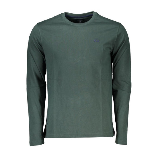 T-Shirt by La Martina for men in cotton green showcases a unassuming silhouette, artfully detailed with a refined wrap crew neckline and unassuming long-sleeve for a sophisticated, contemporary look.