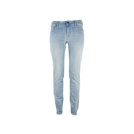 Jeans by Jacob Cohen for women in cotton denim & leather blue presents a refined pantology silhouette, artfully defined by a refined pantology straight-leg, long, and a sophisticated .