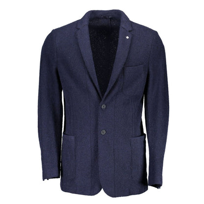 Blazer by Gant for men in polyamide wool blue showcases a discerning silhouette, elegantly detailed with a sophisticated and premium for a truly discerning finish.